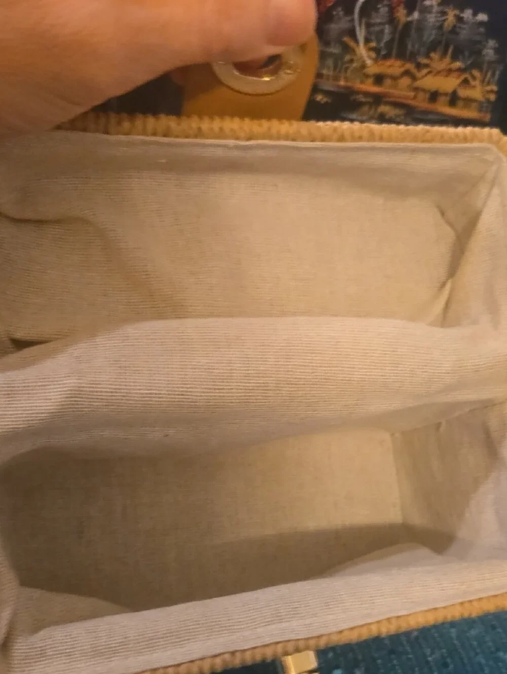 Woven Straw Box Bag with Gold Chain - Tan
